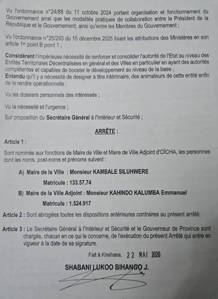 OICHA : UN ARRÊTÉ DE CRÉATION DE LA VILLE PUBLIÉ ALORS QU'UNE INCURSION DES ADF EST SIGNALÉE