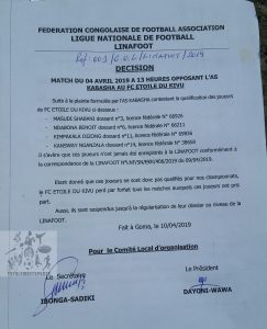 Ligue 2-Play-Off: F.C Étoile du Kivu lourdement sanctionné