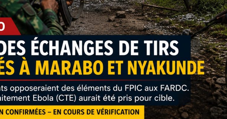 ITURI : DE VIOLENTS AFFRONTEMENTS ENTRE LE FPIC ET LES FARDC SIGNALÉS À MARABO ET NYANKUNDE, UN CTE ATTAQUÉ