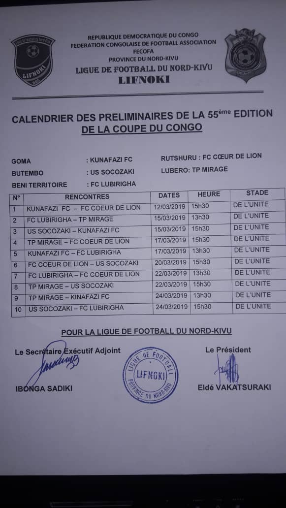 55ème Coupe du Congo-Nord-Kivu: voici le calendrier complet.