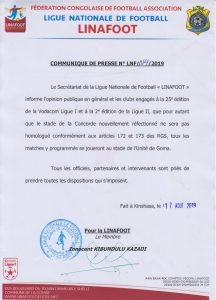 Linafoot 2019-2020: les clubs du Sud-Kivu ne vont pas utiliser le stade la Concorde
