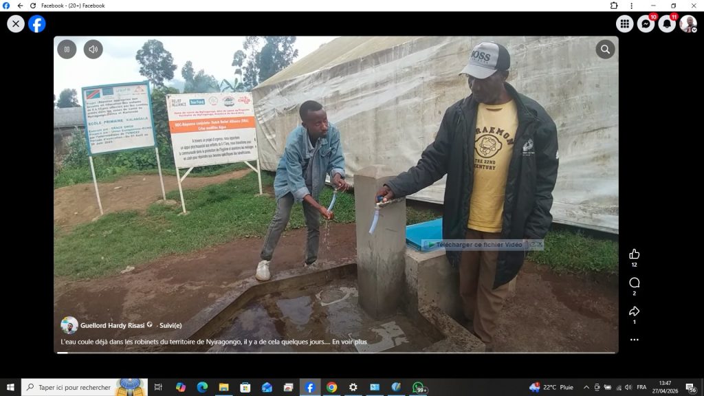 A Kibumba en territoire de Nyiragongo, l’eau coule dans les robinets, un ouf de soulagement pour la population