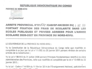 Frais scolaires au Nord-Kivu : ce que les parents doivent réellement payer en 2026-2027