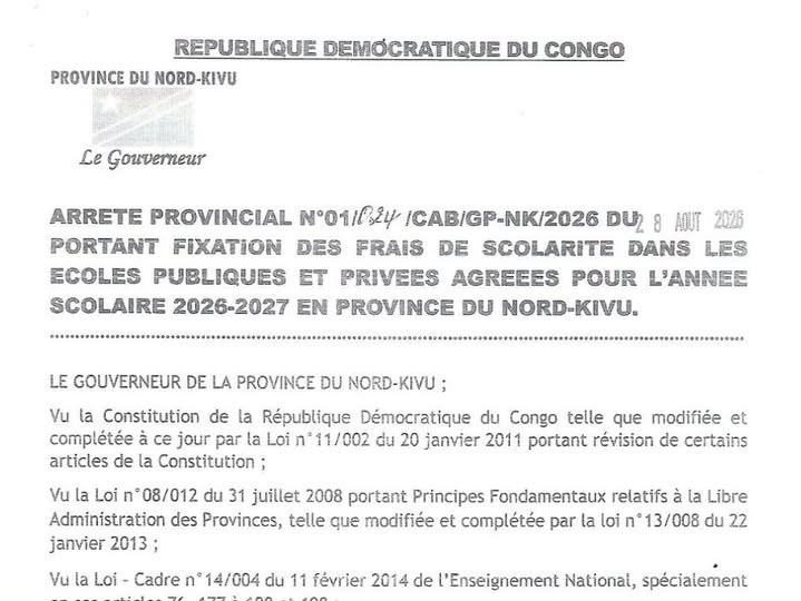 Frais scolaires au Nord-Kivu : ce que les parents doivent réellement payer en 2026-2027