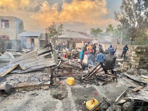 Le bâtiment incendié à Goma. Photo TIC-TAC HEBDO.