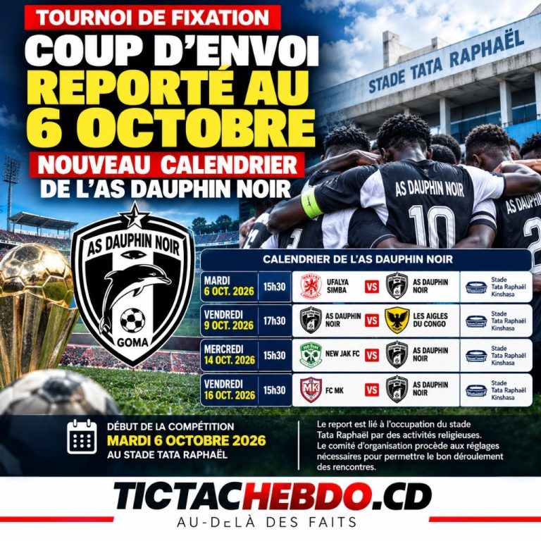 Tournoi de fixation : coup d’envoi reporté au 6 octobre, nouveau calendrier de l’AS Dauphin Noir
